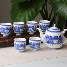 7头釉中彩青花梧桐茶具