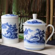 2头手绘青花青山秀水茶友