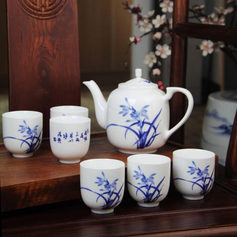 7头青花兰花茶具