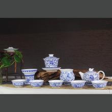 12头手绘青花福寿连绵功夫茶具